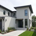 Parax USA stucco applied to a modern gray house exterior, showcasing the seamless blend of colors and textures.