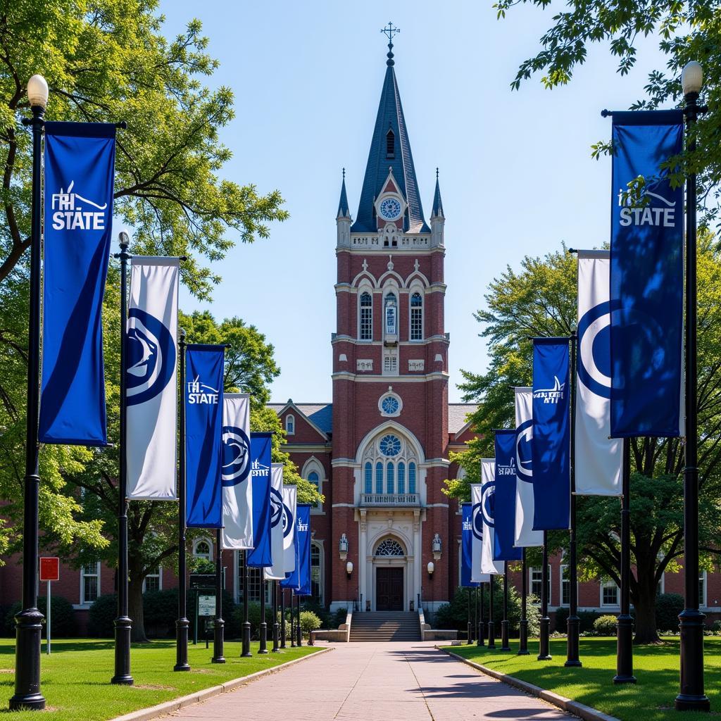 Penn State Campus Decorated with Blue and White Banners