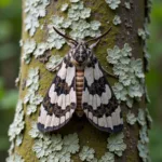 Peppered Moth on Lichen-Covered Bark