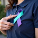 Person Wearing Suicide Awareness Ribbon