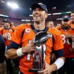 Peyton Manning celebrating Super Bowl 50 victory with the Denver Broncos