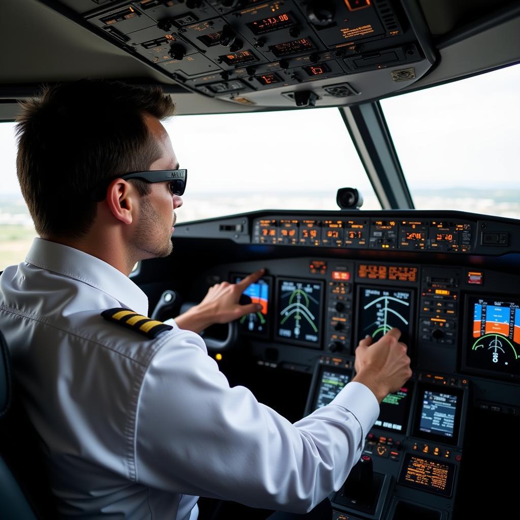 Pilot Checking Cockpit Instruments