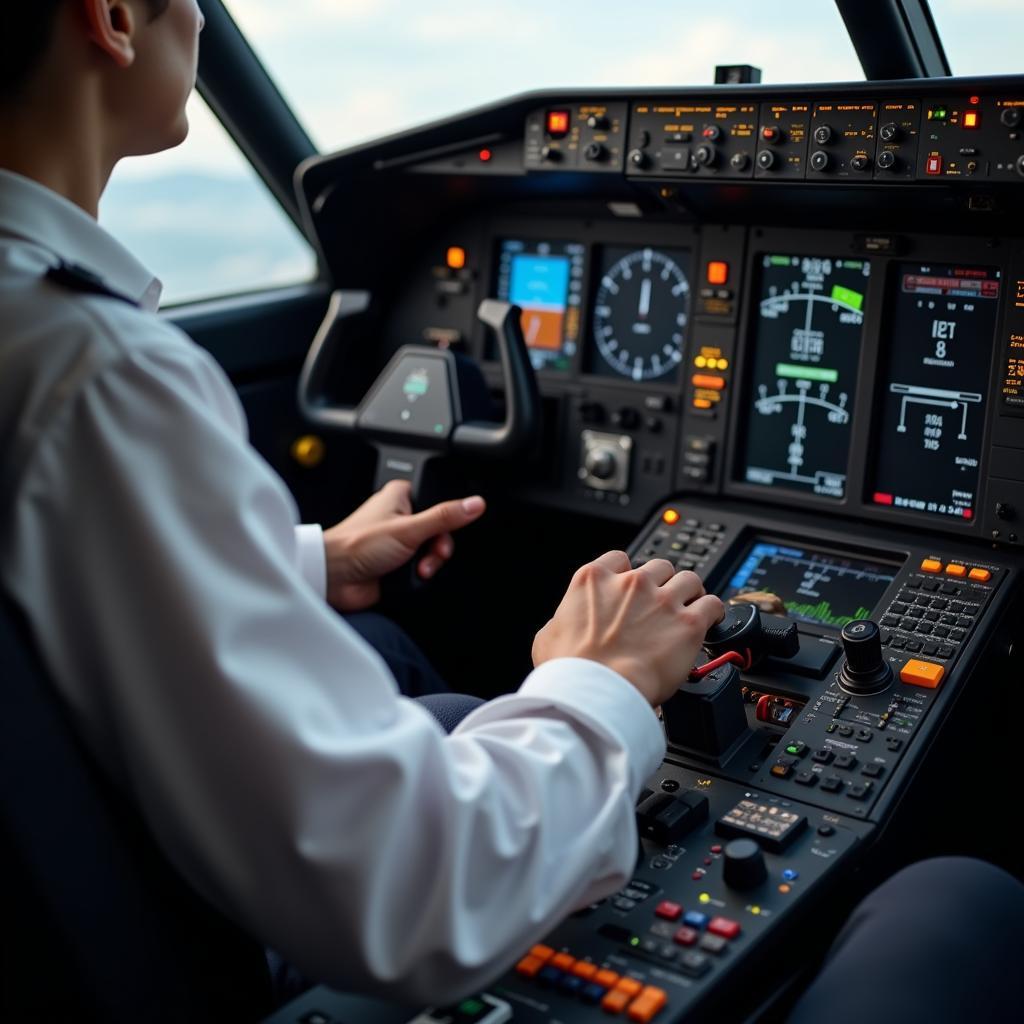 Pilot Checking Cockpit Instruments