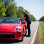 Police Officer Pulling Over a Red Sports Car