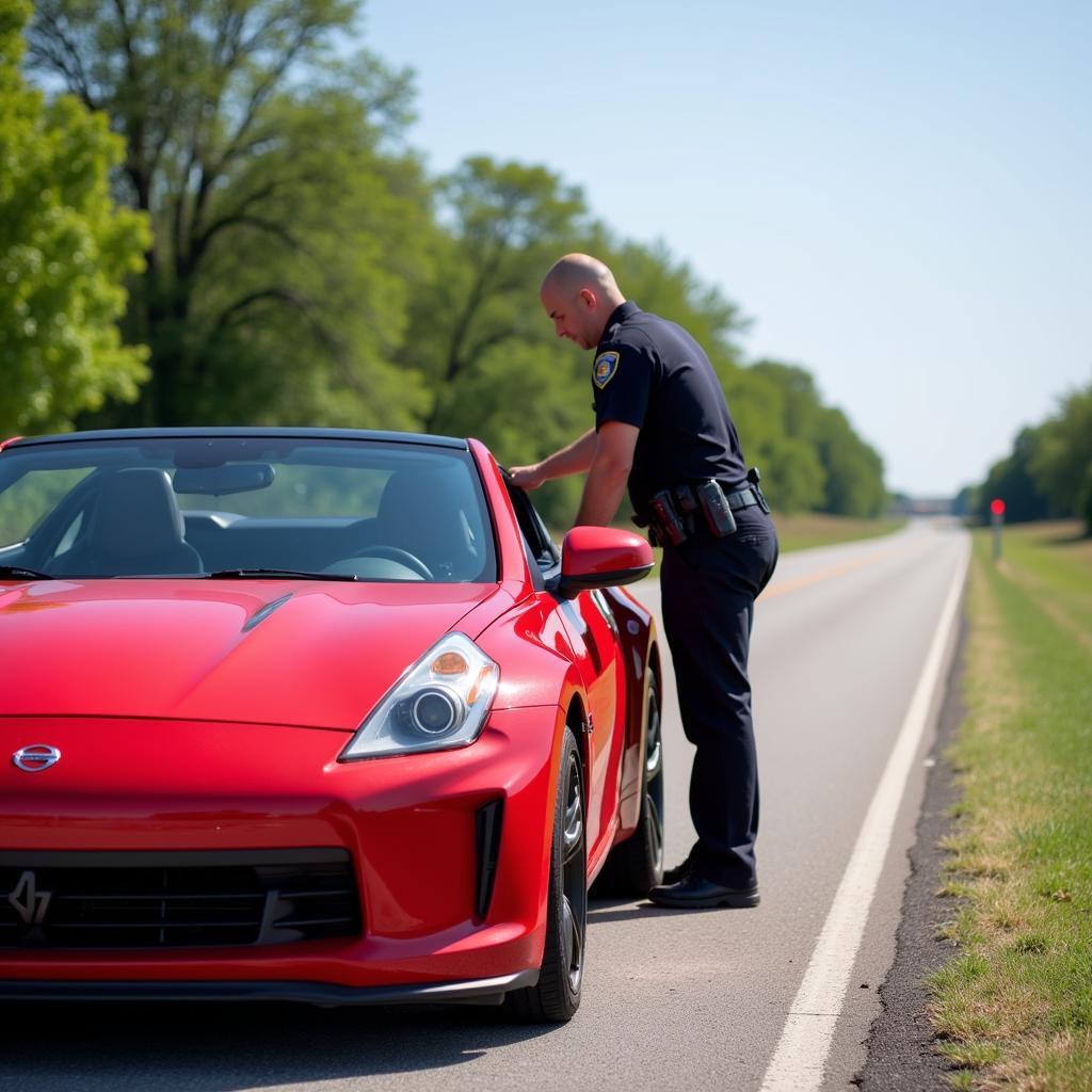 Police Officer Pulling Over a Red Sports Car