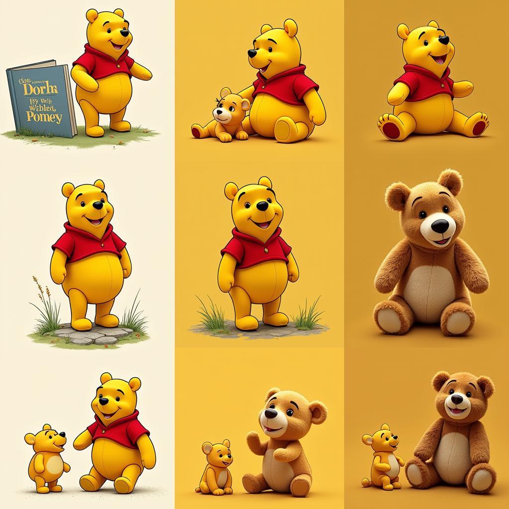 Variations of Winnie the Pooh's color in different media.