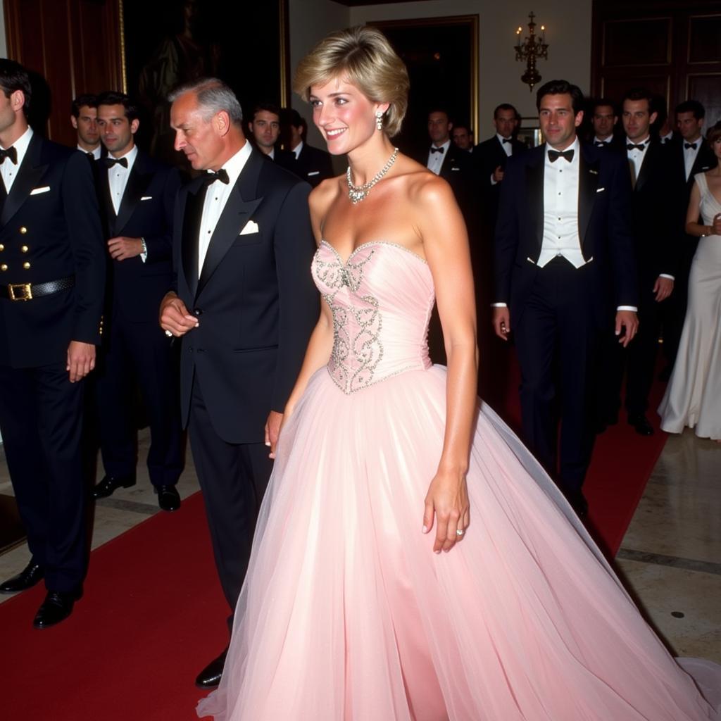 Princess Diana wearing a pale pink gown