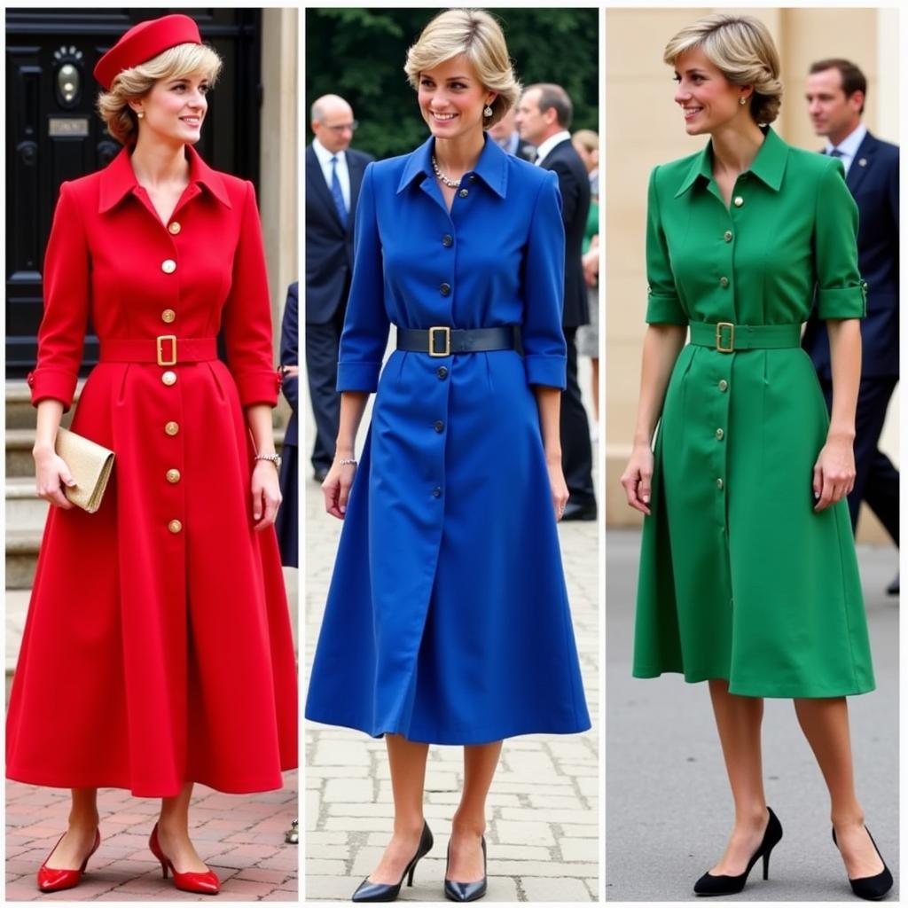 Princess Diana in different colored outfits