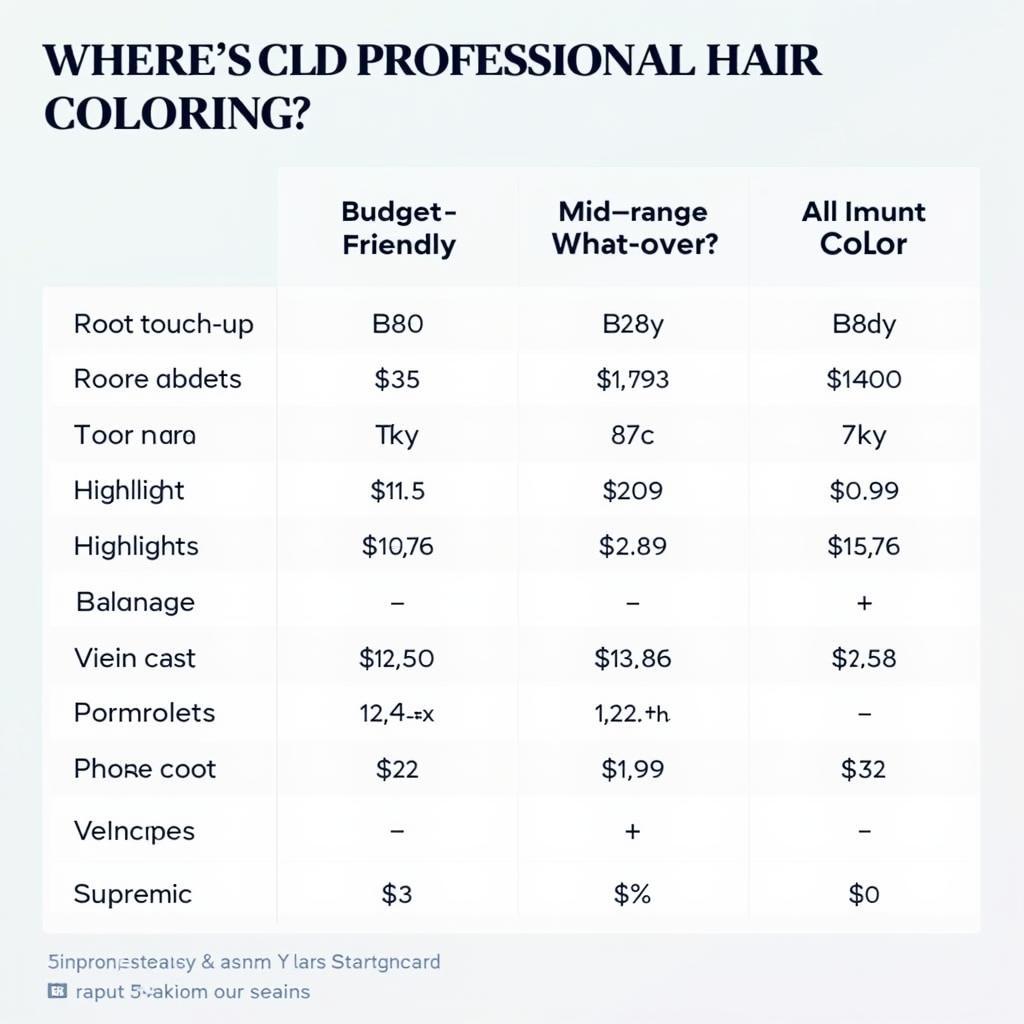 Professional Hair Color Pricing