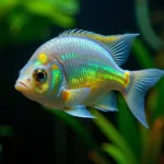 Rainbow fish with iridescent scales shimmering in the light