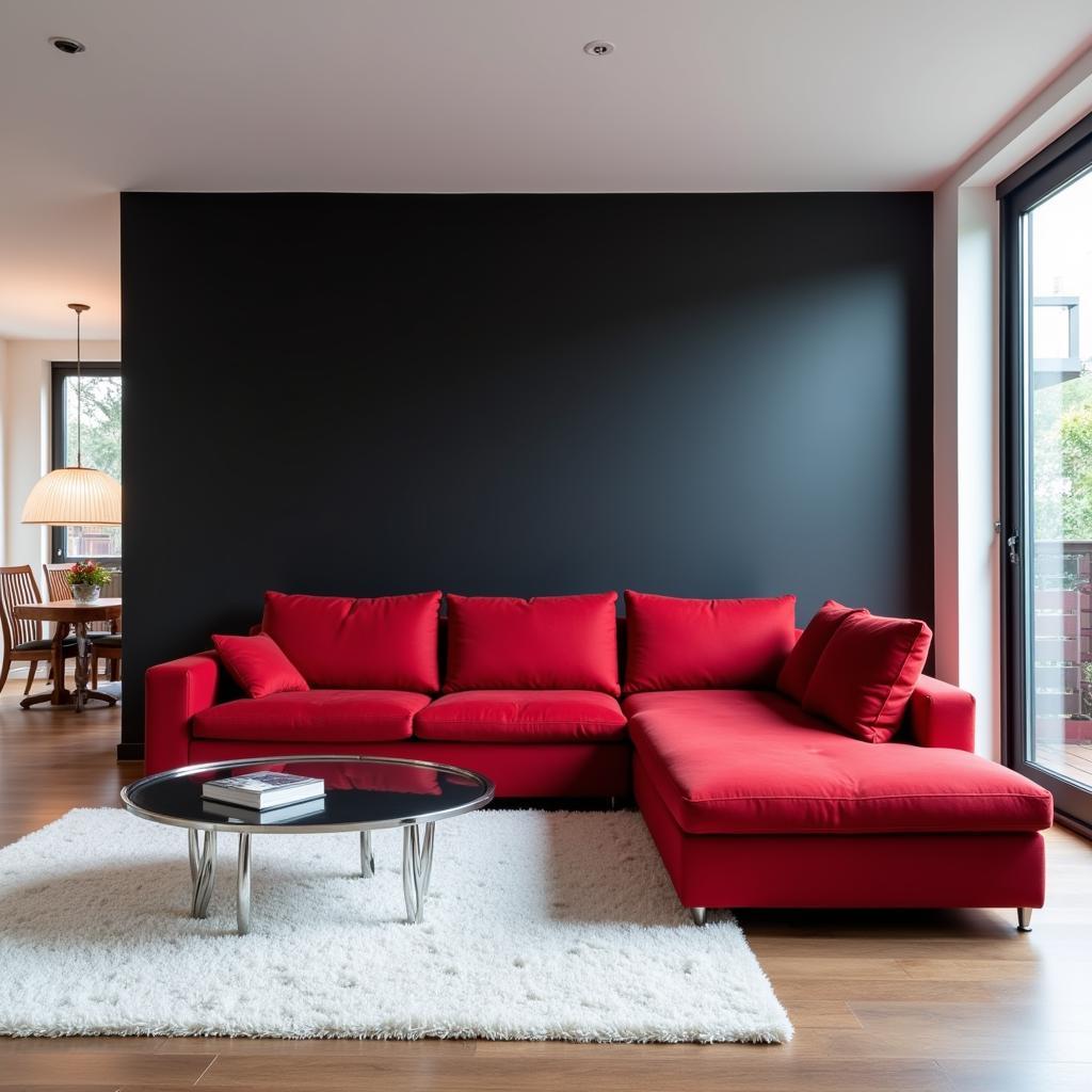 Modern Living Room with Red, Black, and White Color Scheme