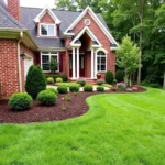 Red Brick House with Dark Brown Mulch