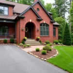 Red Brick House with Brown Landscape Rock