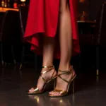 Red Dress with Metallic Heels for a Night Out