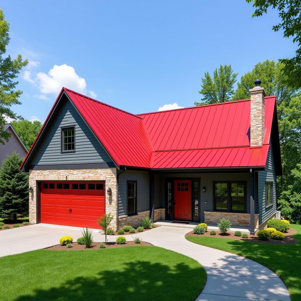 Red Metal Roof on a Modern Home