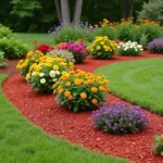 Red Mulch Enhancing Garden Flowers