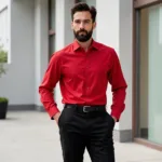 Red Shirt Black Pants Outfit Ideas