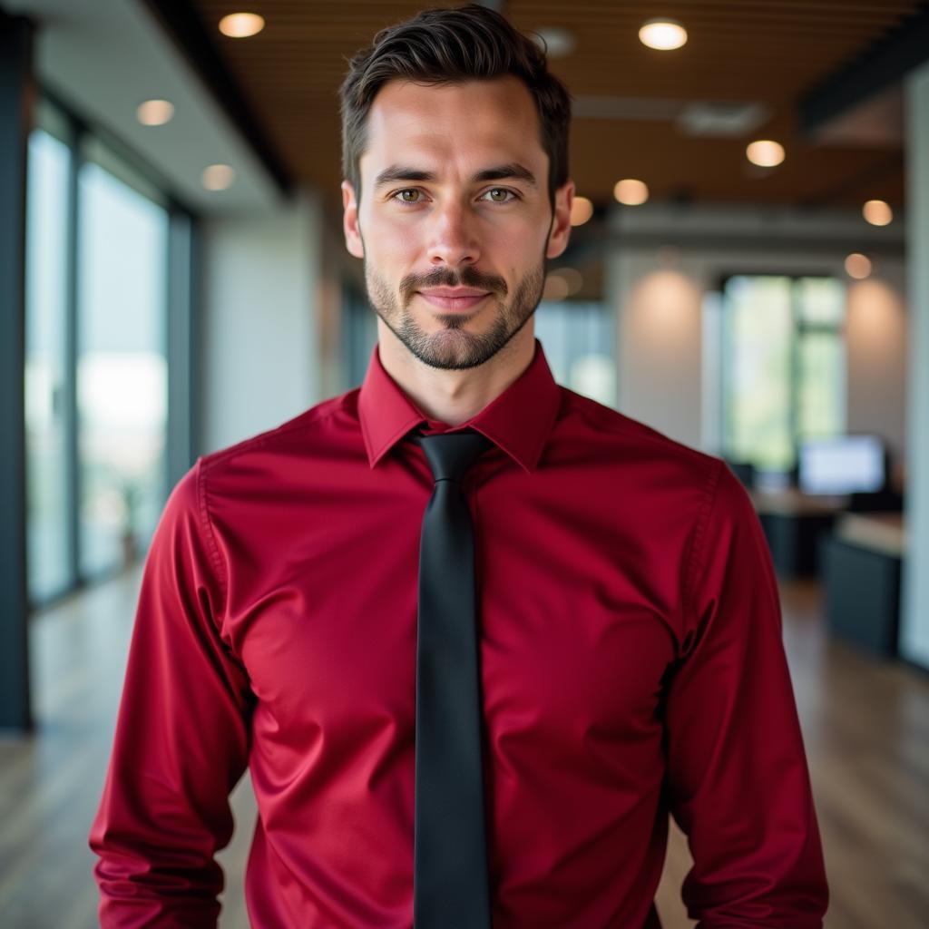 Red Shirt with Black Tie for a Formal Look