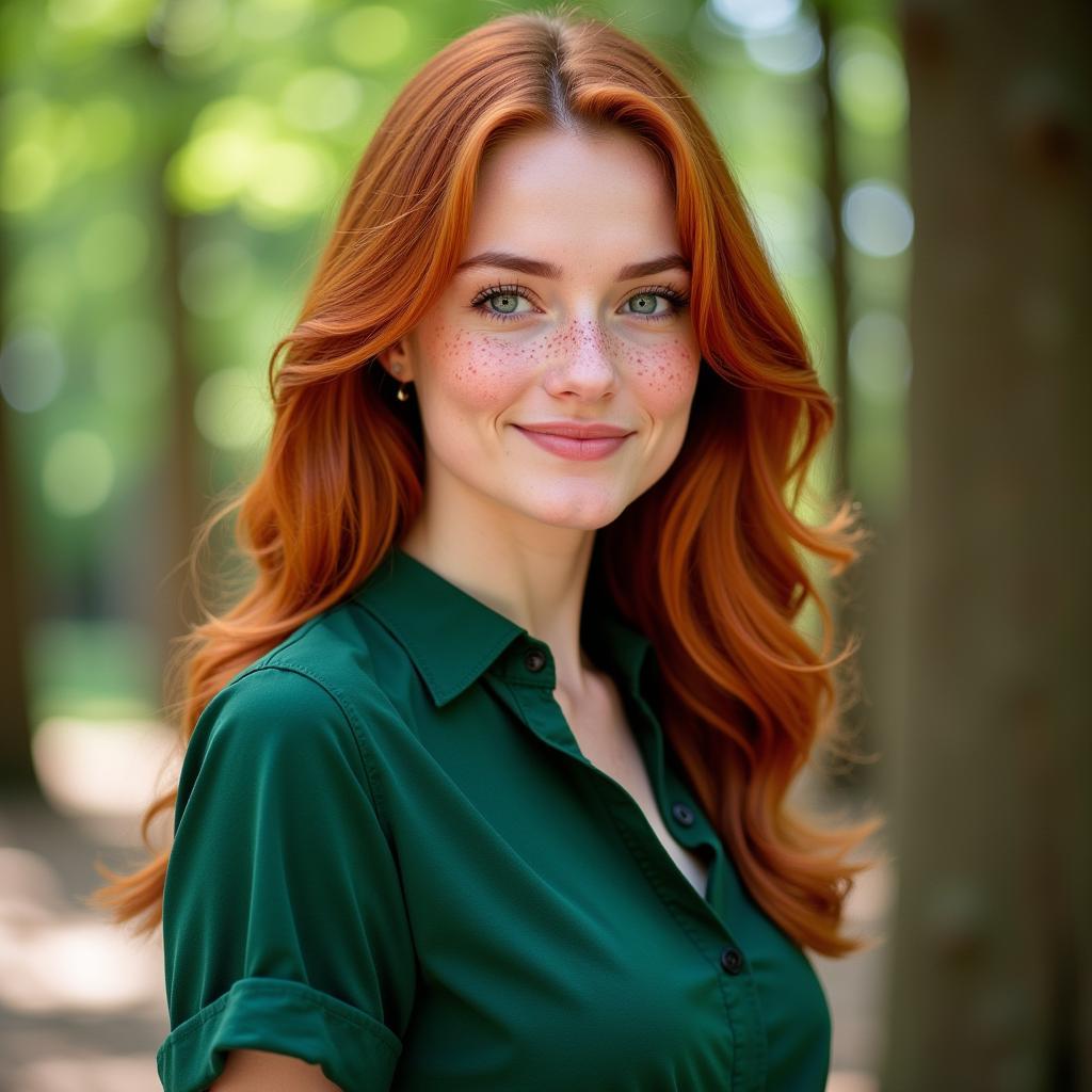 Redhead Woman in a Green Dress