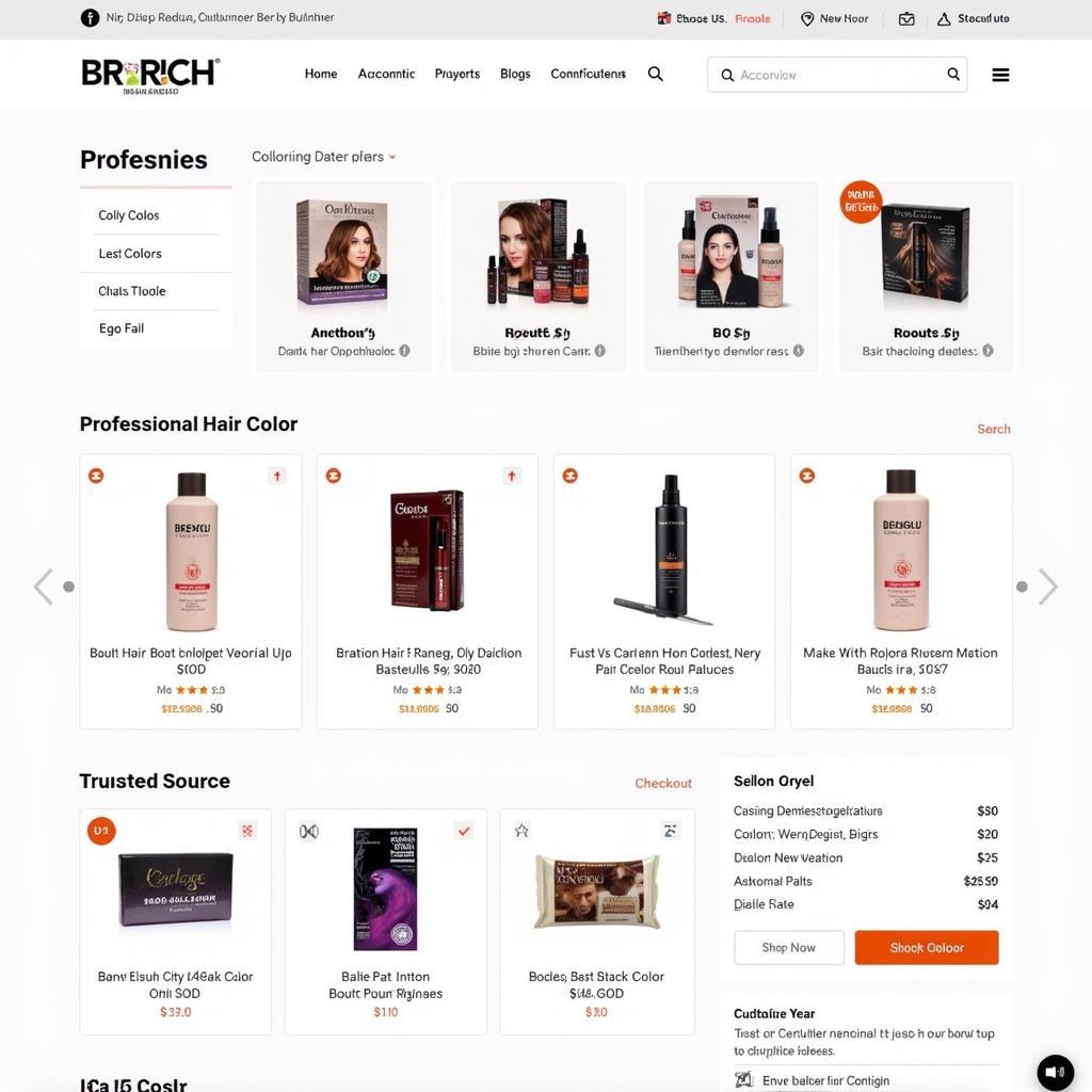 Reputable online hair color retailers: A screenshot of a website showcasing professional hair color brands.