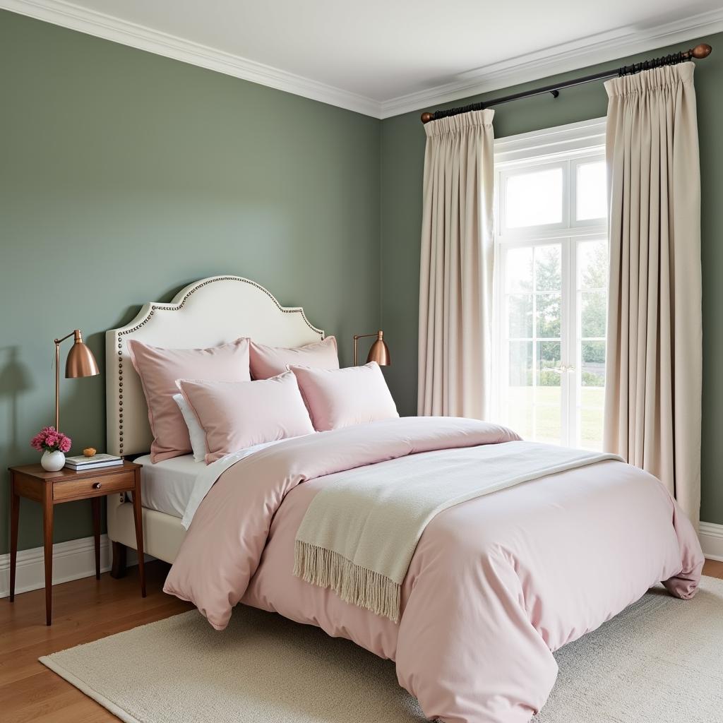 Sage Bedroom with Blush Pink Accents