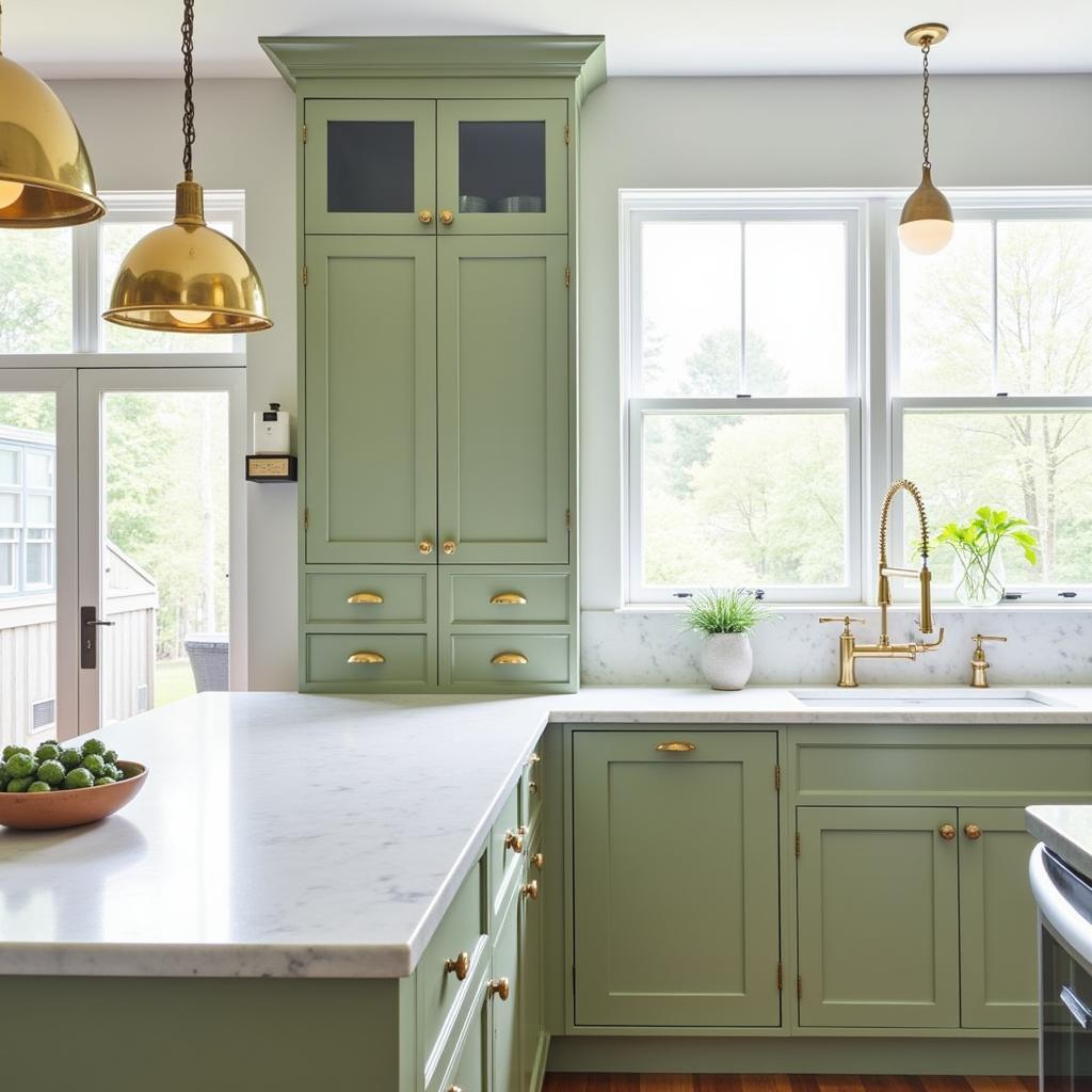 Sage Kitchen with Brass Hardware