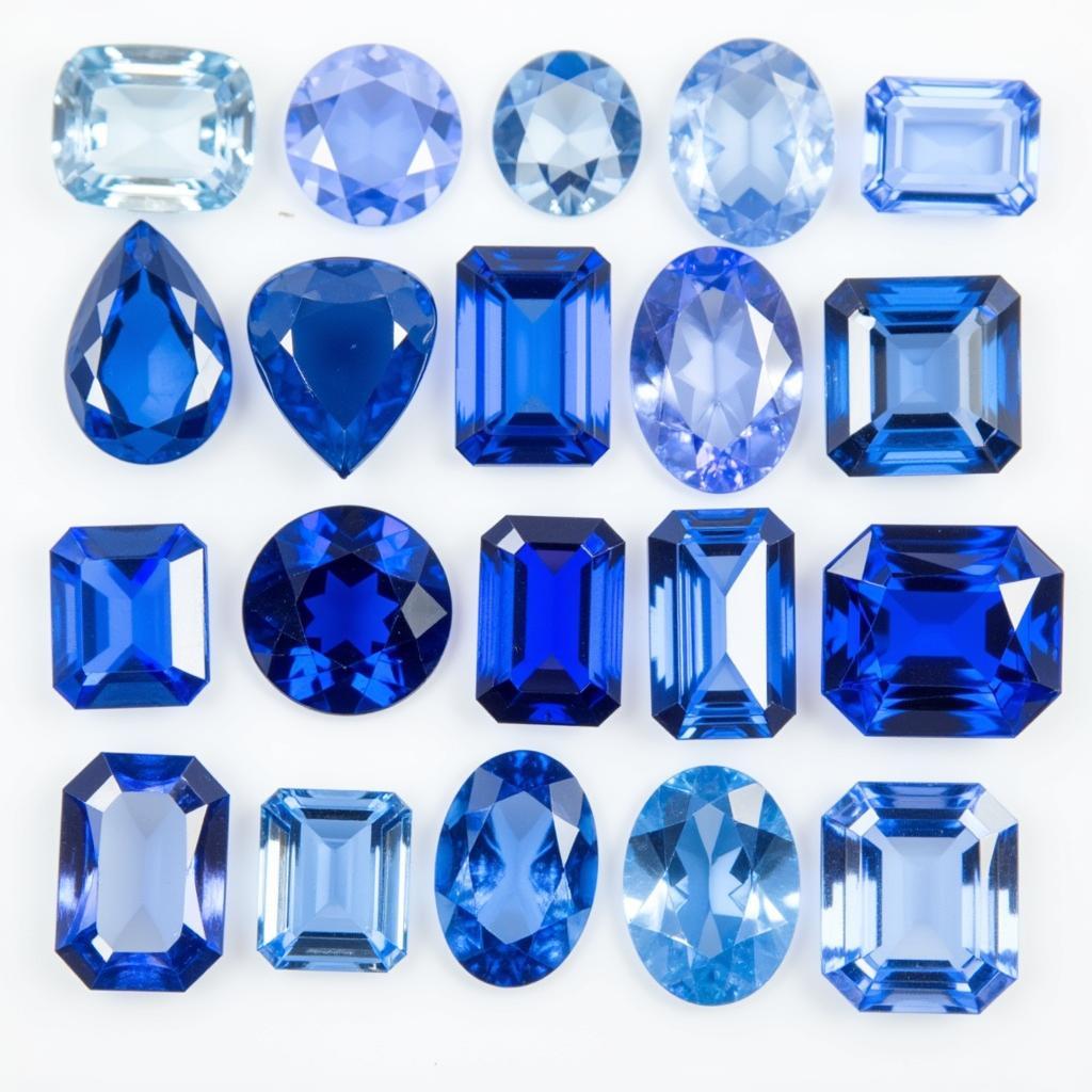 Various shades of sapphire blue gemstones