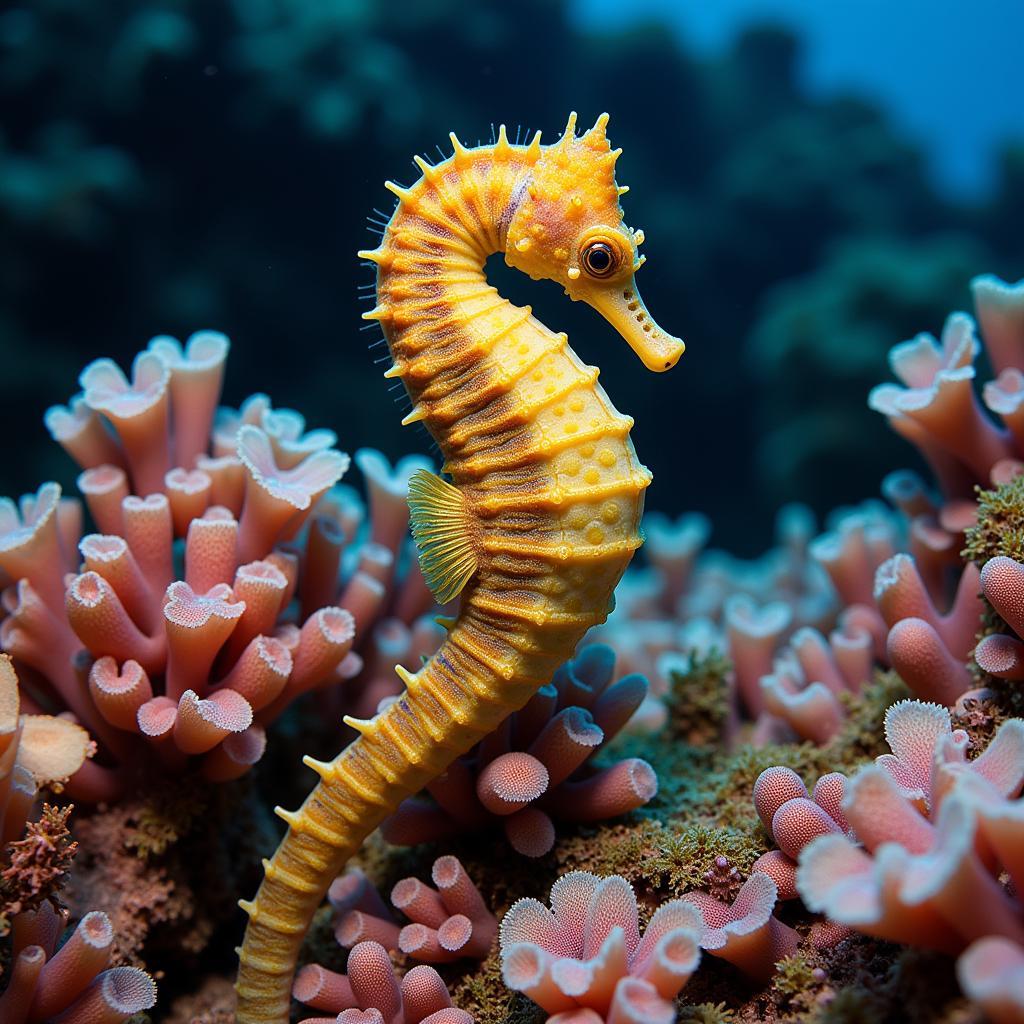 Seahorse Camouflaged on a Coral Reef