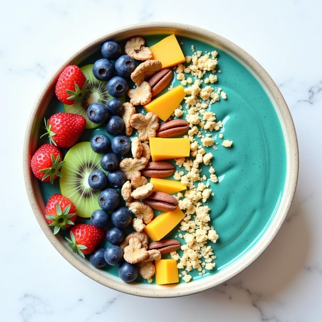 Spirulina Smoothie Bowl Decorated with Fruits