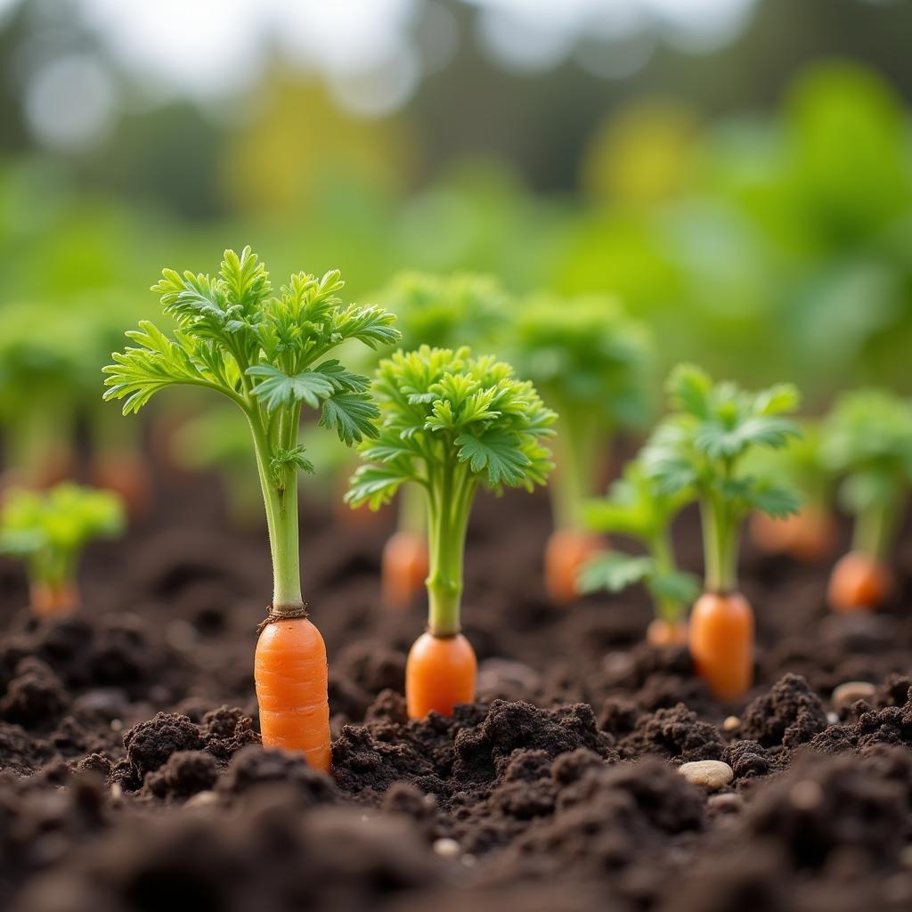 Spring carrot seedlings in Colorado