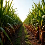 Sugar cane field showing different varieties with variations in stalk color