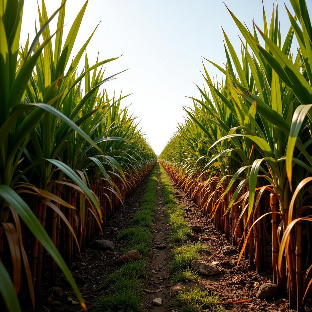 Sugar cane field showing different varieties with variations in stalk color