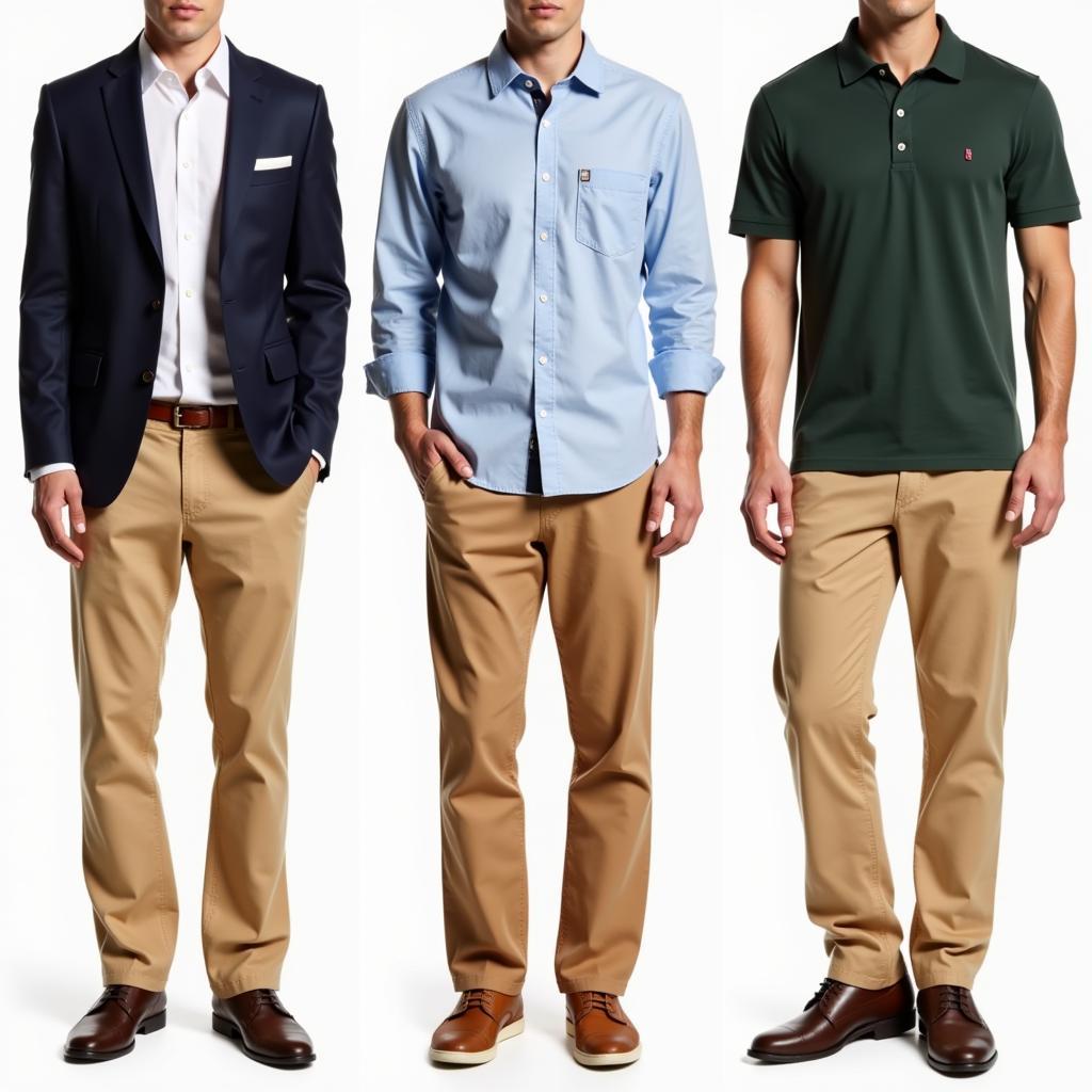 Tan Pants Outfit Ideas: A visual guide showcasing various color combinations and styles for tan pants, including casual, business casual, and smart casual looks.