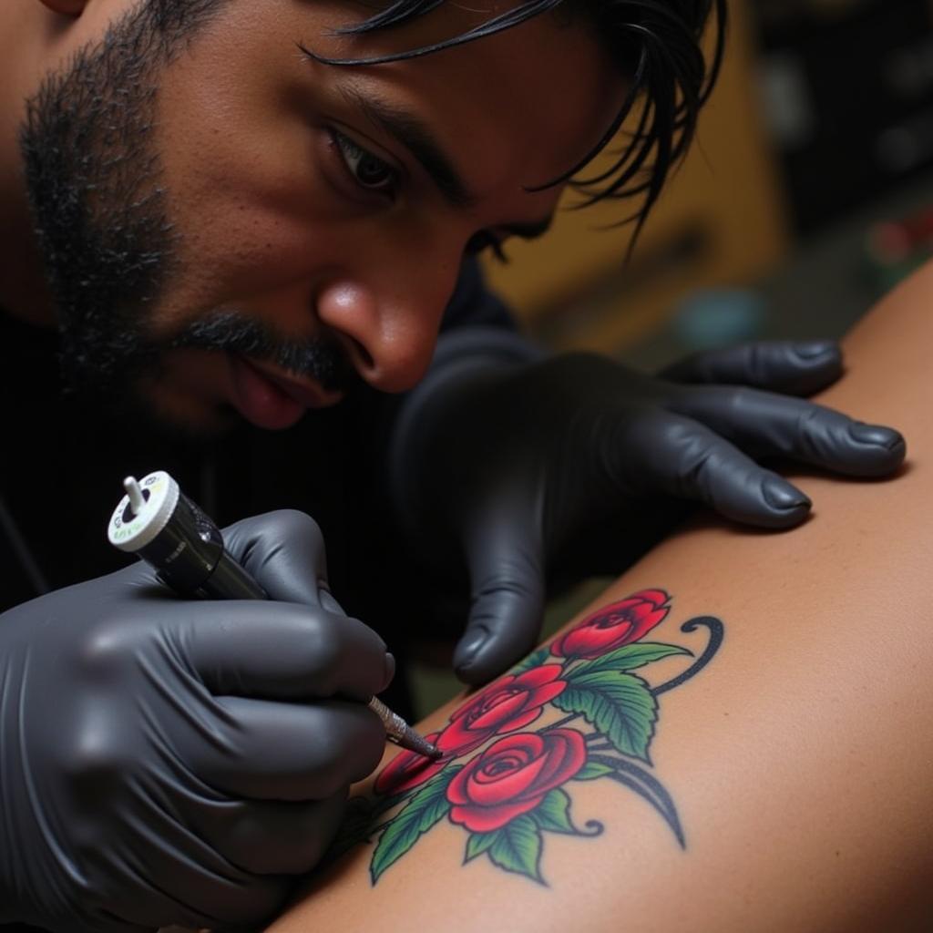 Tattoo Artist Working on Client with Black Skin