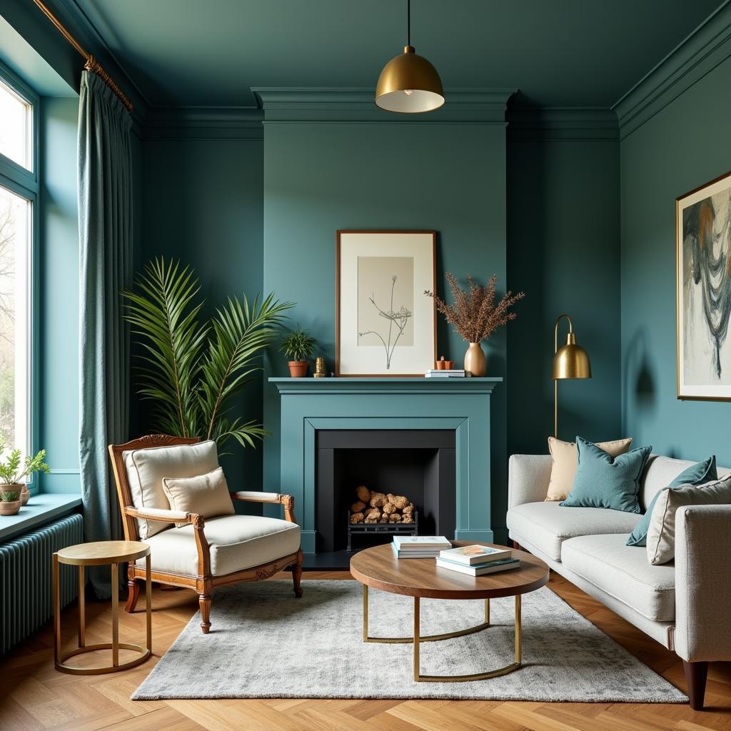 Teal and Gold Living Room