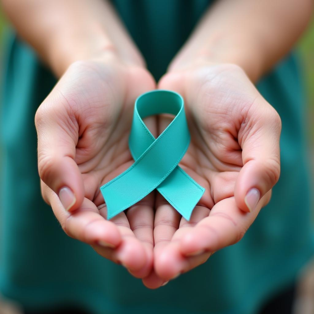 Hands Holding a Teal Ribbon