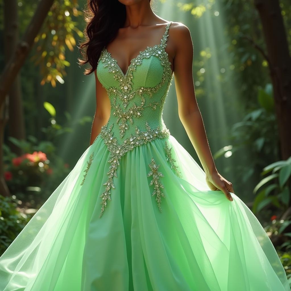 Tiana's shimmering light green ball gown in The Princess and the Frog