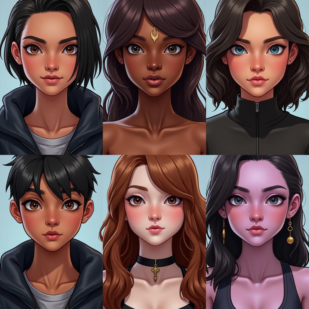 Examples of different skin tones achieved in Type Soul through customization