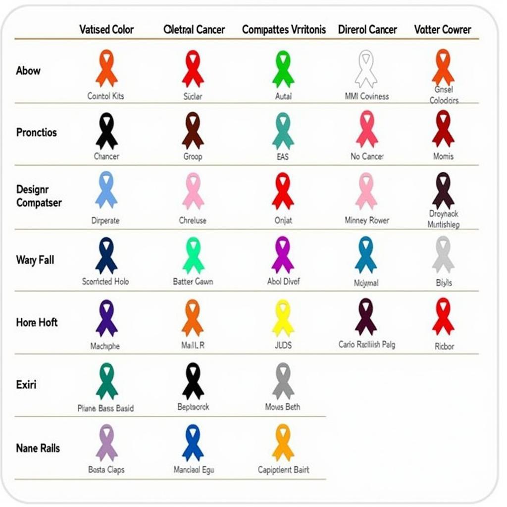 Chart Showing Different Cancer Ribbon Colors