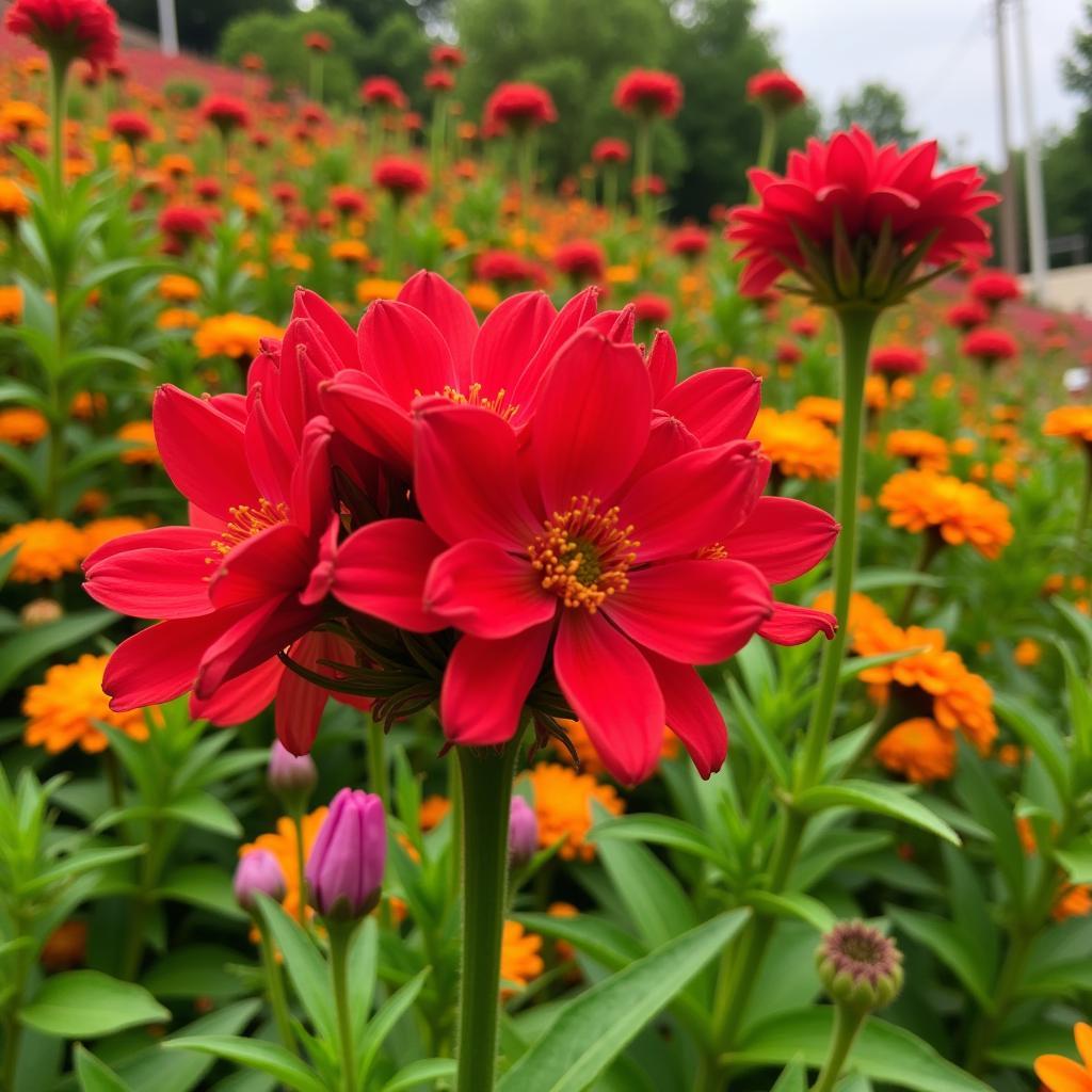 Vibrant Red Flowers in a Garden