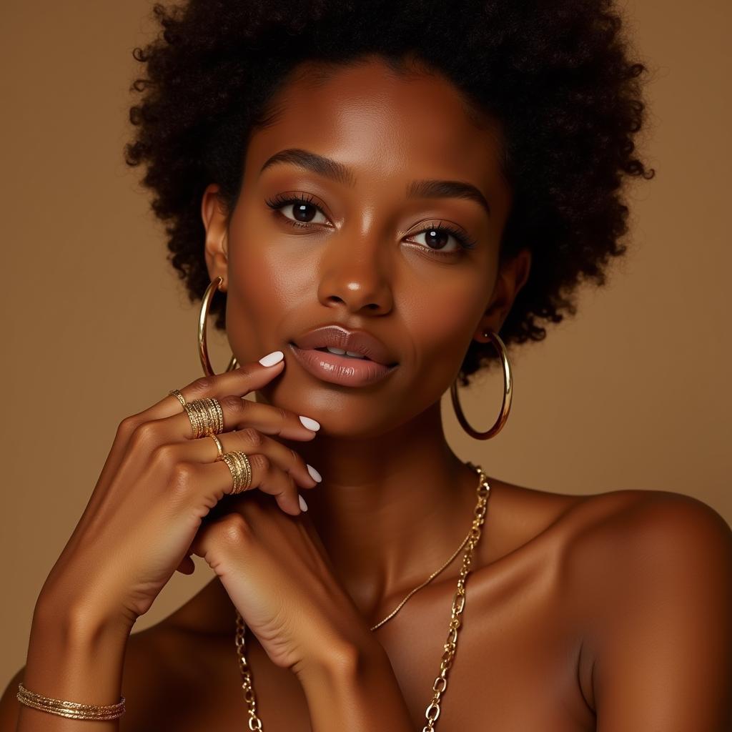 Gold jewelry on olive skin with warm undertones