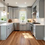 Warm Wood Floors with Gray Cabinets