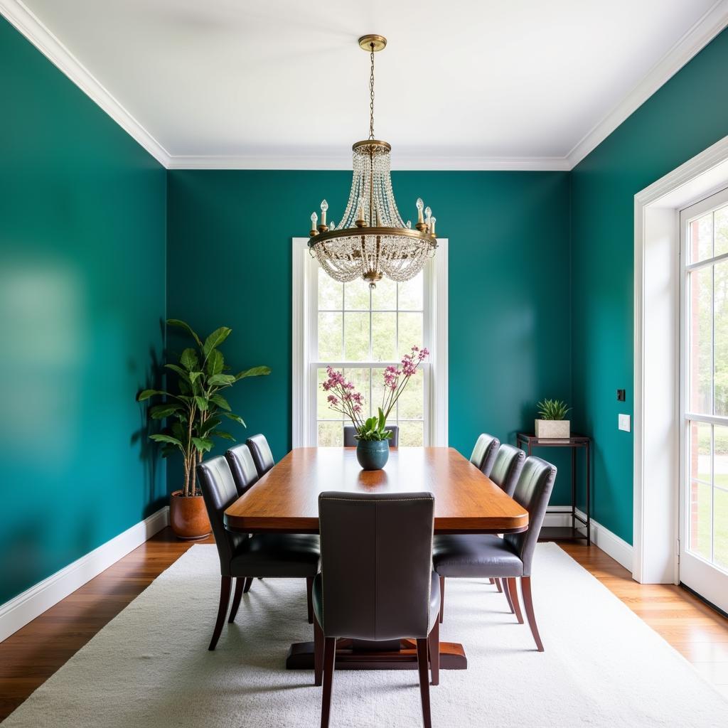 Dining Room with White Ceiling and Colored Walls