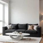 White Coffee Table with Dark Grey Couch