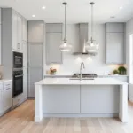 White Countertop with Grey Cabinets in a Modern Kitchen