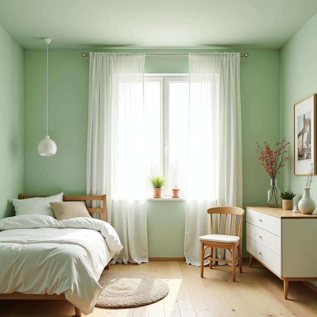 White Curtains with Light Green Walls