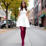 White Dress with Colored Tights