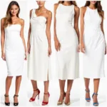 White dress with various heel colors style guide