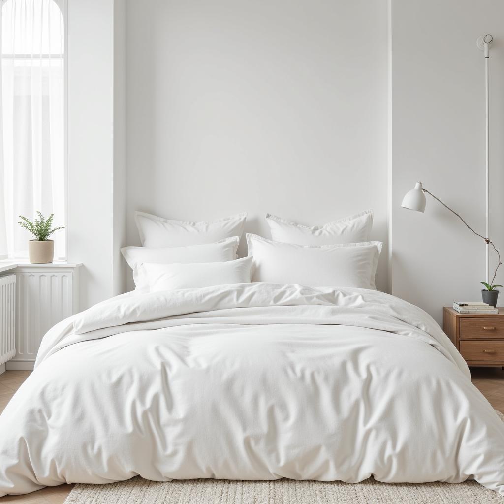 White Linen Bedding in a Minimalist Bedroom Decor