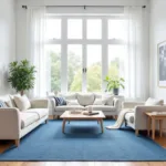 Blue Carpet with White Walls Living Room